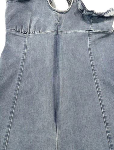 Urban Outfitters Dress Size Small Denim Jean Lace Up Mini Ruffle Stretch Cotton - Picture 3 of 10