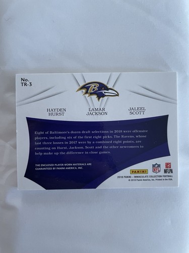 Lamar Jackson 2018 Panini Immaculate Trio Hurst Scott /49 Rookie Ravens - Picture 3 of 3