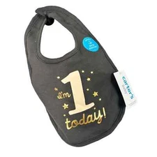 CARTER'S BABY I'm 1 Today Gray 1st Birthday Teething Bib Water Resistant NWT