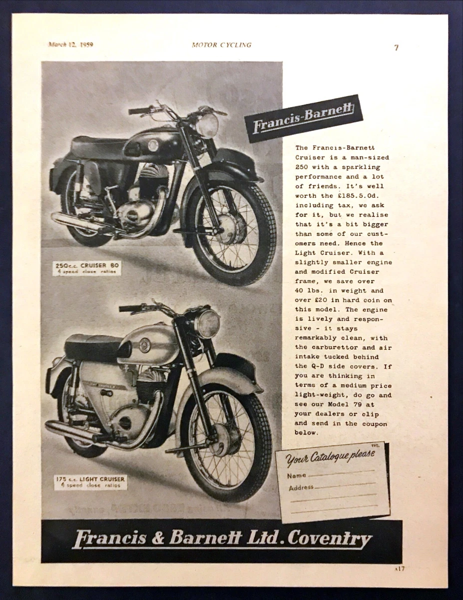 1959 Francis Barnett 250 175 light Cruiser Motorcycle photo