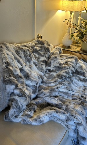 Manta de piel de conejo Overland Snow Queen 63x51 gris blanco piel natural suave - Imagen 12 de 19