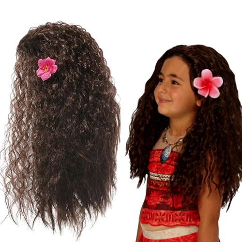 Girls Moana Costume Hawaiian Princess Party Fancy Wig Cosplay Dress Necklace Set - Picture 5 of 17