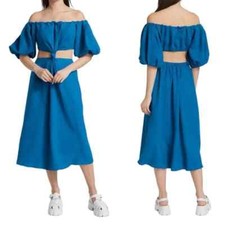 Farm Rio Blue Knot Midi Dress WOMENS SIZE M MEDIUM BLUE NWOT