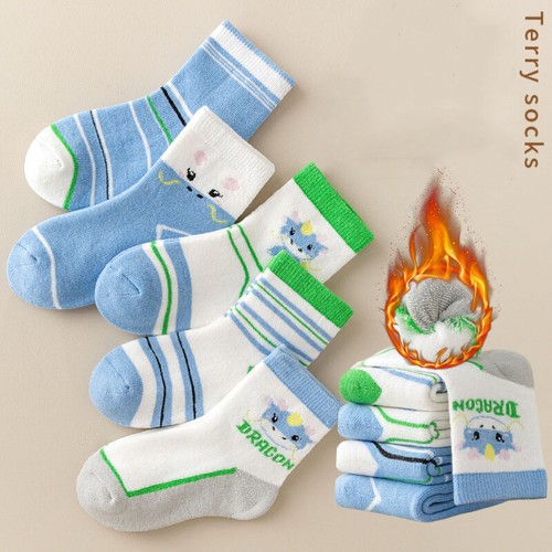 5 Pairs/Lot Toddler Thermal Cotton Socks Winter Short Warm Soft Thick Snow Socks - Picture 12 of 38