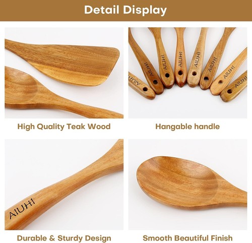 Superior Quality Teak Wood Cooking Spoon Set - 8 Non-Toxic, Non-Scratch Utensils - Picture 7 of 8