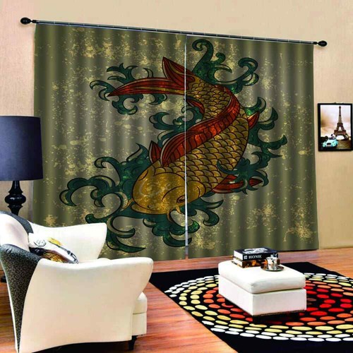 haloed fish that heralds good luck Printing 3D Blockout Curtains Fabric Window - Foto 3 di 15