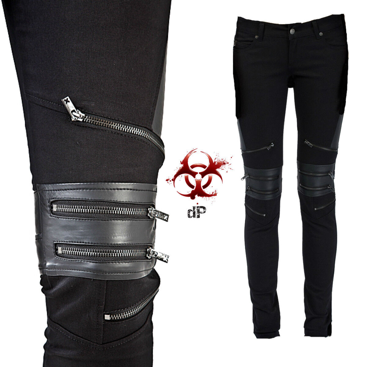 TRIPP GOTHIC MOTO BIKER JEANS SKINNY ZIPPER PUNK GOTH VEGI LEATHER PANTS SD7992M