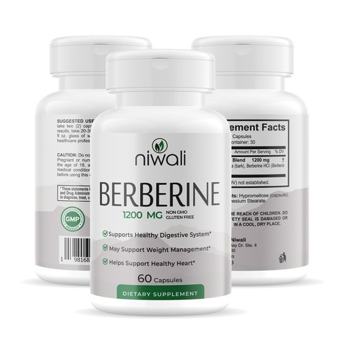 Niwali Berberine Supplement | Potent 1200mg Per Serving | Berberine HCI Root - Picture 2 of 9