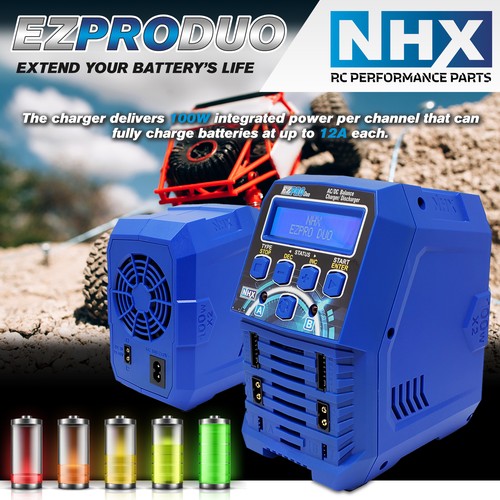 NHX EZPRO DUO 100W X2 Dual AC/DC 12A LIPO Charger : X-MAXX / MAXX / E-REVO - Picture 7 of 9