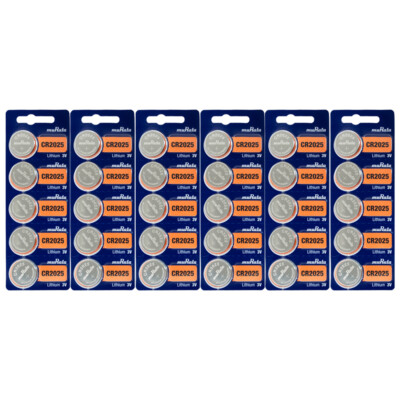 Murata CR2025 Button Battery, 3V, 20mm Diameter Pack of 30
