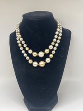 Vintage Japan Double Strand Faux Pearl  Gold Tone Beaded Necklace