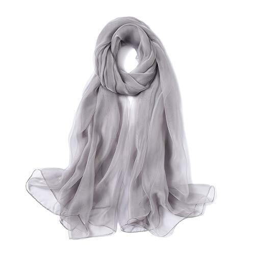 Solid Color Silk Feeling Scarf Fashion Scarves Wrap Long Lightweight Gray - Picture 1 of 5