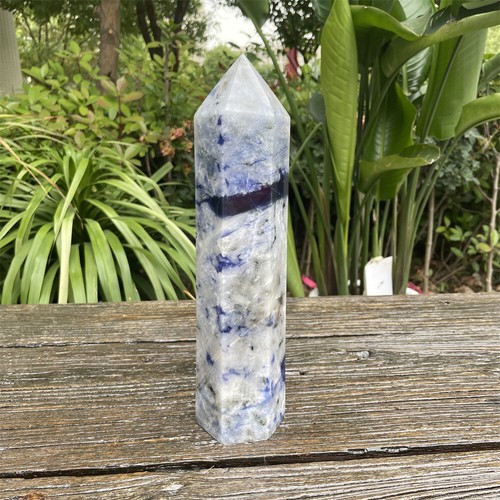 4.6LB 11" Natural Sodalite And Quartz Obelisk Crystal Point Tower Reiki UV C1 - Foto 10 di 22