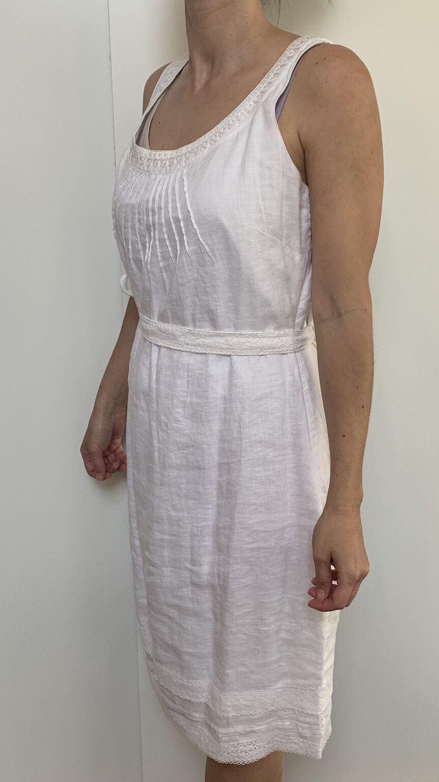 NEU s.Oliver Leinen Sommer Spitzen Kleid weiß Tunika mit Gürtel Ibiza Gr. 40