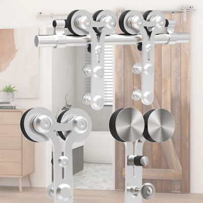 CCJH 4FT-16FT Stainless Steel Sliding Barn Door Hardware Kit Track for Wood Door
