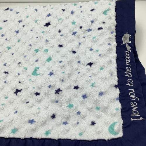 Just Born I Love You To The Moon Elefant Navy Blau Minky Punkte Babydecke Sterne - Bild 2 von 5