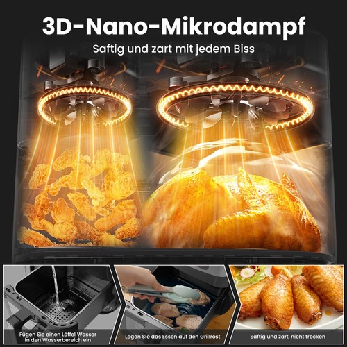4L+6L Heißluftfritteuse Doppelkorb Kapazität 10L 12 Programme 2600W Air Fryer - Bild 4 von 8