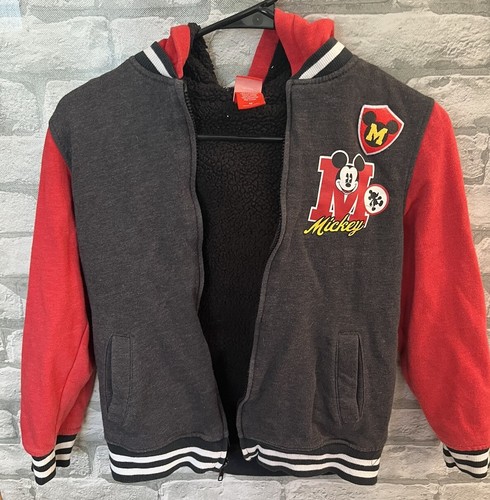 Disney Mickey Mouse Letterman Jacket Zip Hoodie Youth Red Black sherpa lined - Picture 4 of 22