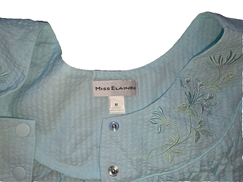 Miss Elaine Short-Sleeve Snap-Front Seersucker Robe 858601 - Turquoise - Size M - Picture 3 of 15