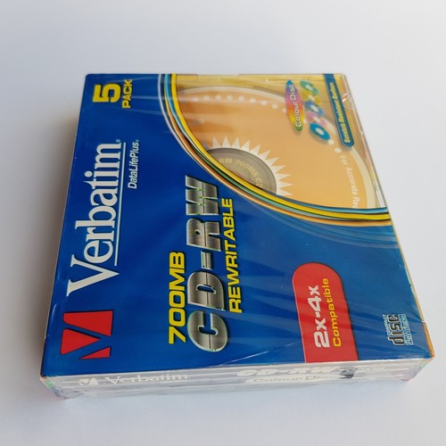 Verbatim CD RW Colour blank discs 2-4x Rewriteable 700MB sealed 5-pack NEW - Picture 7 of 10