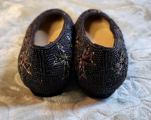 Vintage Talbots Fully Beaded Black Gold Bow Accent Ballet Flats Size 8M - Picture 7 of 9