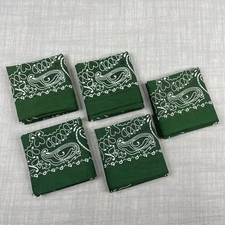 Qty 5-Vtg Bandanas Hav-A-Hank Green Bandana Lot USA Made Paisley Handkerchief