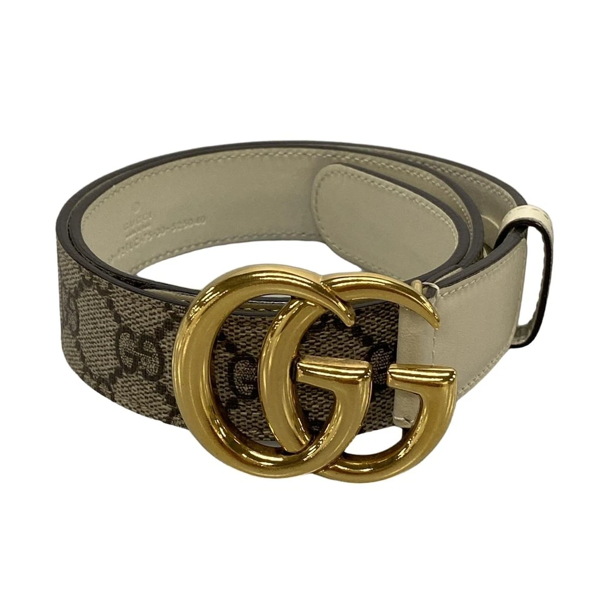 Authentique ceinture GUCCI GG Marmont 625839 crème marron foncé or PVC cuir quincaillerie