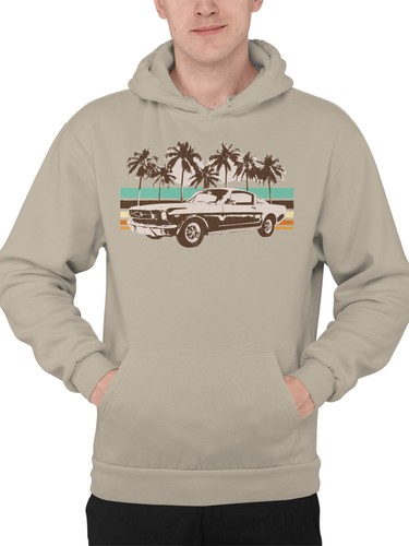 Vintage Car Palm Tree Sunset Art Men's Hoodie - Picture 2 of 9