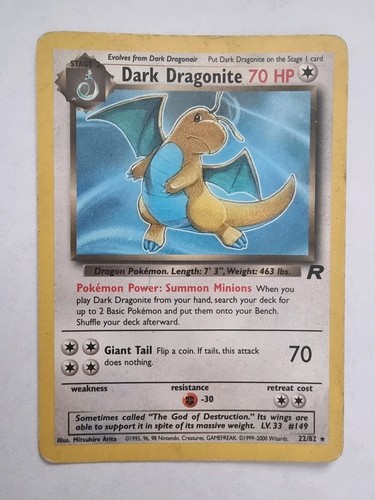 Dark Dragonite Team Rocket 22/82 Non-Holo Rare Karte Guter Zustand NAME AUF RÜCKSEITE