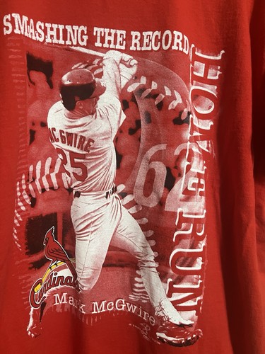 Camiseta para hombre talla grande, Mark McGwire, 62 jonrones, Cardenales de San Luis, roja - Imagen 2 de 5