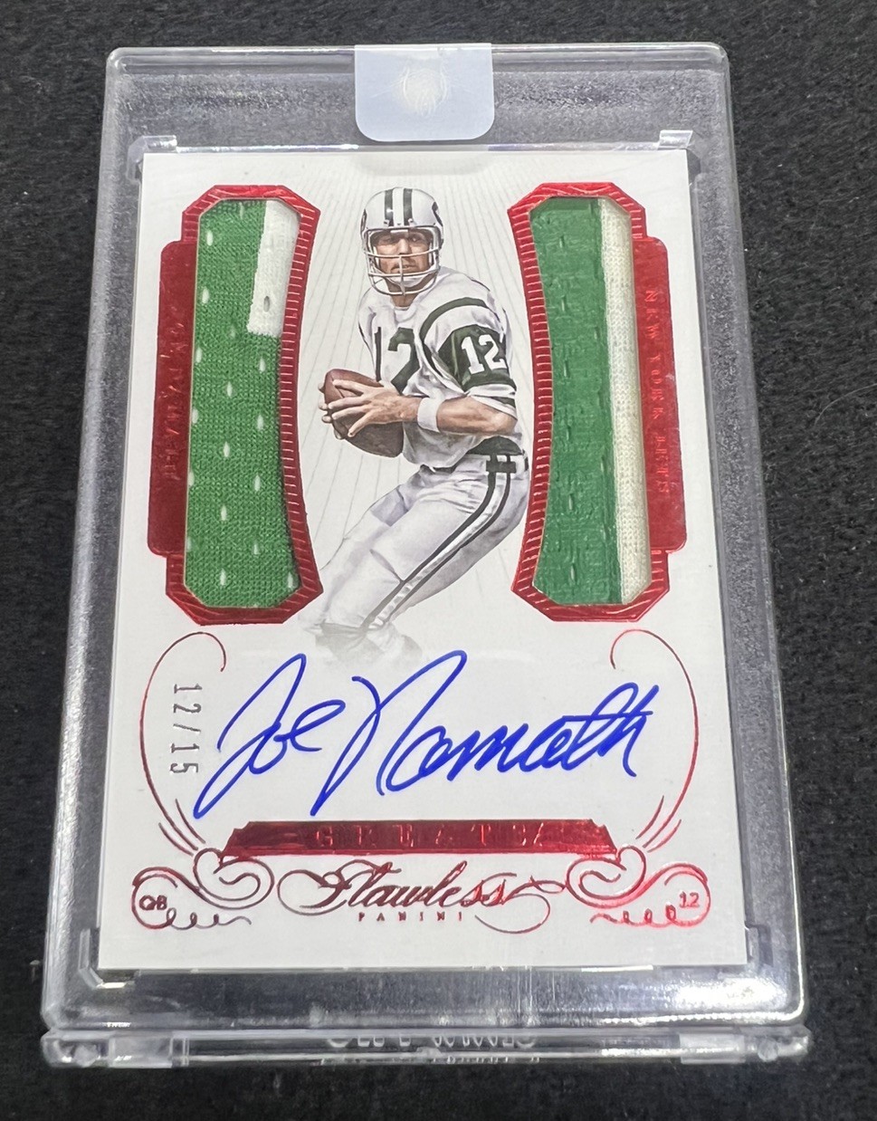2015 Joe Namath Flawless Auto Dual Patch Card 12/15 Jersey Number Rare!