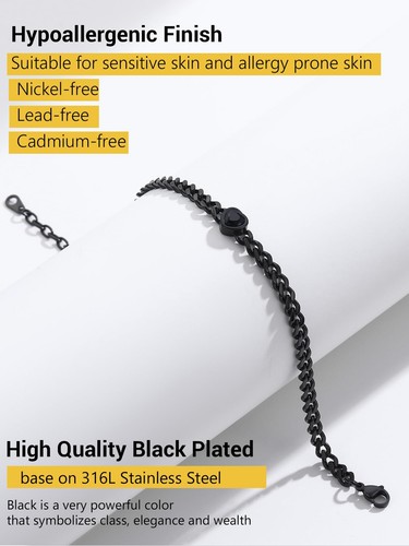 Black Cuban Link Heart Anklets February Birthstone Stainless Steel Ankle Brac... - Picture 7 of 7