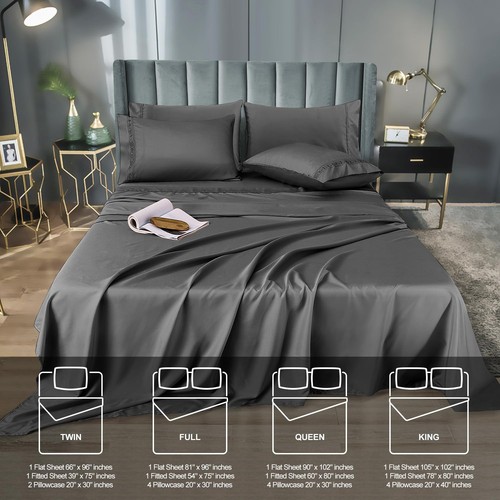 Bedding Full Bed Sheets Set - Rayon Derived from Bamboo Sheets - Cooling Brea - Picture 5 of 8