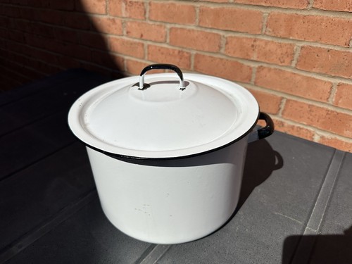 Vintage Enamel White Black Round Polish Bread Bin - Picture 6 of 17