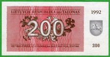 Lithuania 200 Talonas 1992 P43 Unc