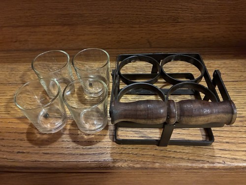 Vintage Made in India Metall Schnapsglasträger mit Holzgriff - Bild 10 von 13