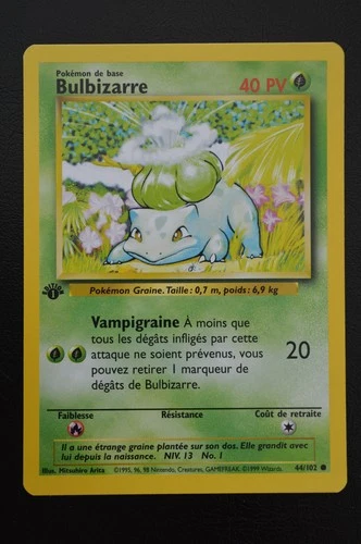 Pokémon TCG BULBASAUR 1ST EDITION FRENCH BULBIZZARE Base Set 44/102 NM