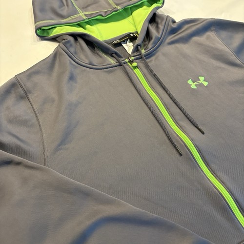 Under Armour Hoodie Loose Gear Jacket Men’s XL Gray/Green Full Zip W/pockets - Picture 3 of 10