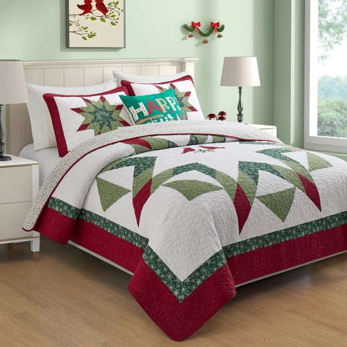 NELIFDER King Size Weihnachten Bettwäsche Quilt Set 100 Baumwolle Rot Vogel Weiß Schnee... - Bild 7 von 7