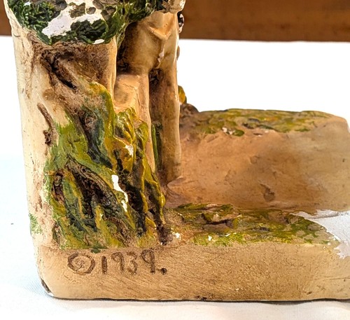 Vintage Buchstützen Elfenbein Ton Ware Fuchs Jäger Kreidegeschirr Relief - 1939 - Bild 9 von 10