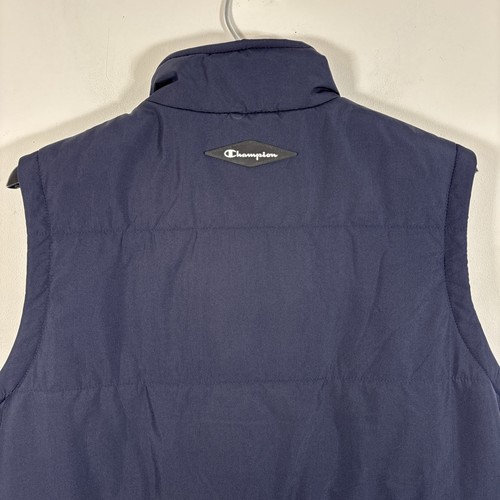 Champion Puffer Vest Winter Insulated Full Zip Pockets Men L Large Blue Red Logo - Picture 6 of 7