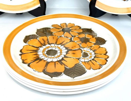 Set of 5 HARA Mediterranean Ironstone Orange Burst Dinner Plates Japan 10 3/8” - Picture 22 of 24