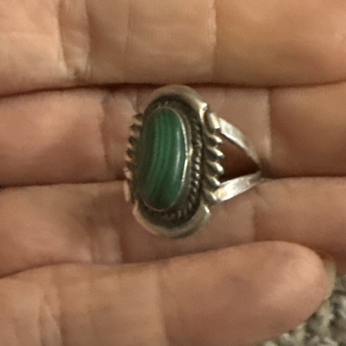 925 Sterling Silver Malachite Ring Size 7.5 Sz 7.5 Vintage Jewelry 4.82 G - Picture 2 of 9