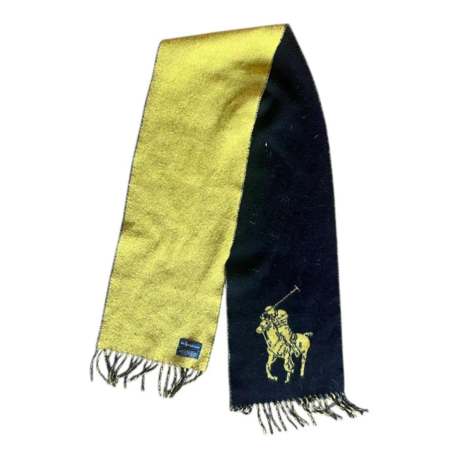 Vintage Ralph Lauren Men Scarf Polo Muffler Black Yellow Limited Edition Mint