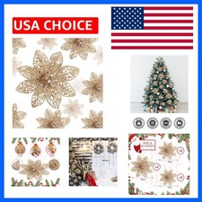 Poinsettia Flower for Christmas Tree 24 Pcs Glitter Artificial Poinsettia wit...