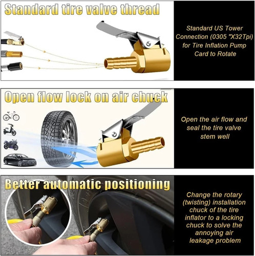 2 Stück Verriegelbares Reifenluftfutter, Messing Reifenfüllschlauch Adapter, Reifendüse mit T - Bild 3 von 6