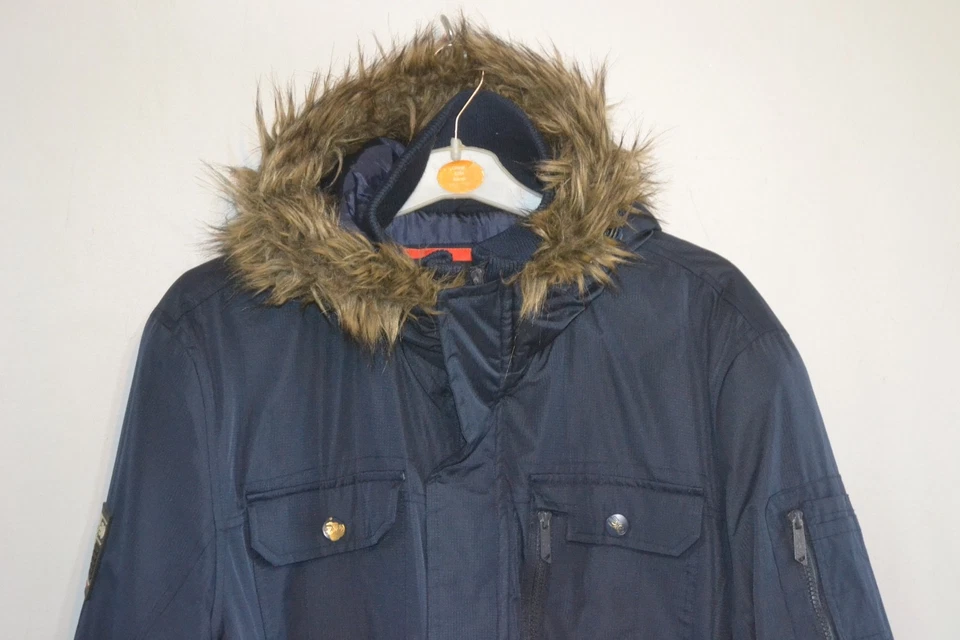 Crosshatch Mens Navy blue thick 'Parked' Parka Padded Waterproof Winter Coat XL - Image 2 of 4