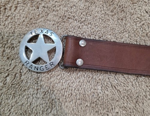 Vintage Texas Ranger Leather Belt w/ Fargo Silver Buckle USA 30-42 - Picture 2 of 5