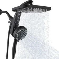 High Pressure 8" Rain Shower Head Combo with Handheld Spray Matte Black Bathroom