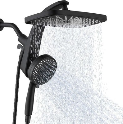 High Pressure 8'' Rain Shower Head Combo with Handheld Spray Matte Black Bathroom